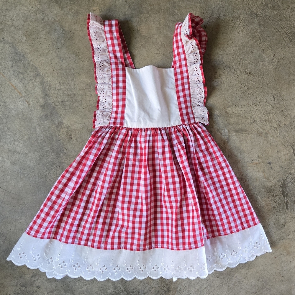 Eleanor Rose Red White Gingham Pinafore Apron Dress 3T 4T